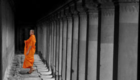 Buddhist Monk at Angkor Temple, Siem Reap